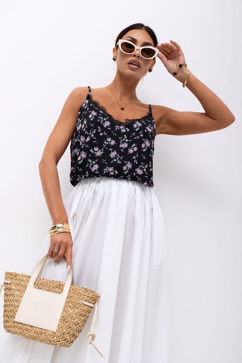 Tričko cute flowers black and violet