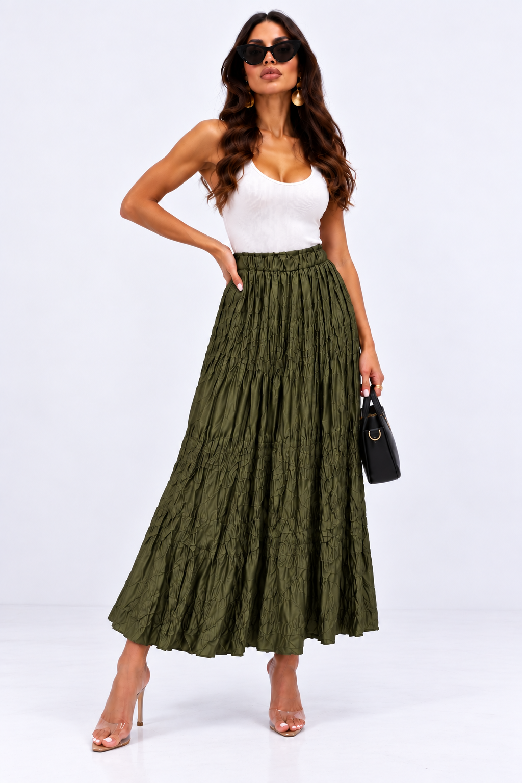 Saténová sukňa maxi green