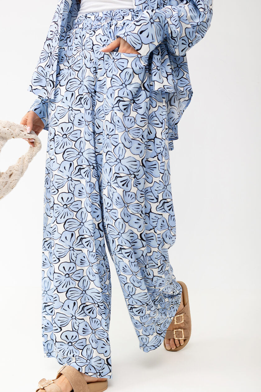 Nohavice Miss flower blue