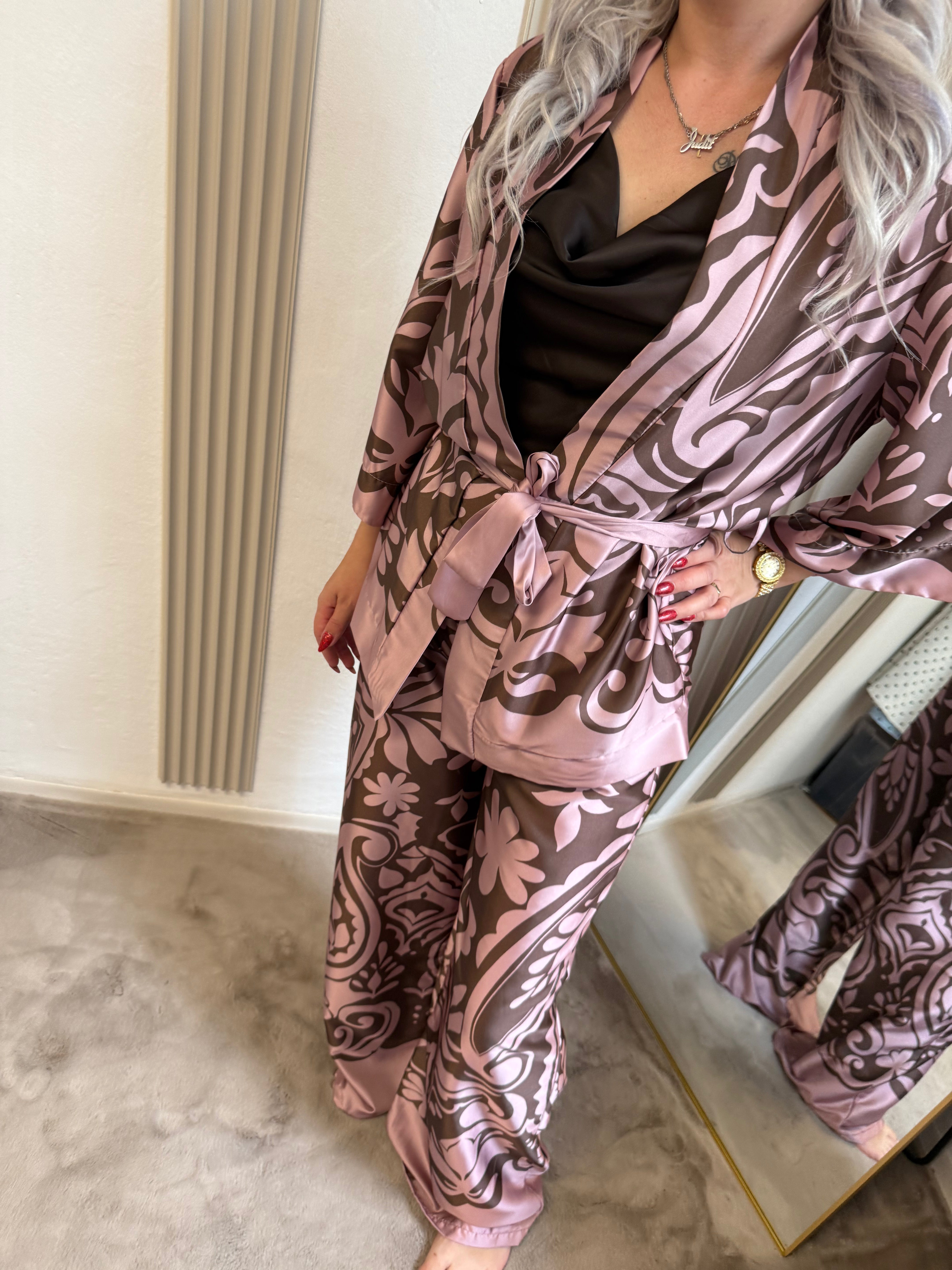 Saténový komplet Natali rose brown