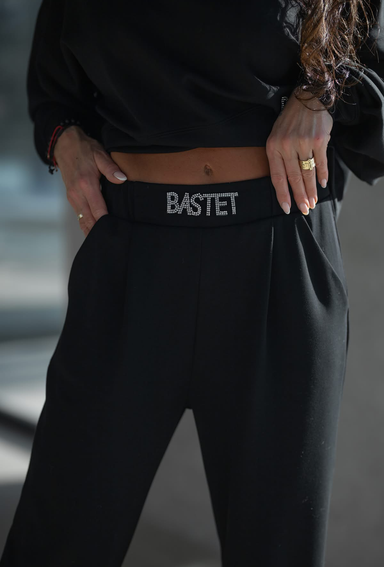 Nohavice Bastet Black S Kamienkami